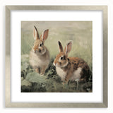 Vintage Animal Art: Rabbits in Grass – Retro Wildlife Illustration