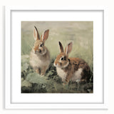 Vintage Animal Art: Rabbits in Grass – Retro Wildlife Illustration