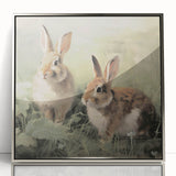 Vintage Animal Art: Rabbits in Grass – Retro Wildlife Illustration