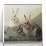 Vintage Animal Art: Rabbits in Grass – Retro Wildlife Illustration
