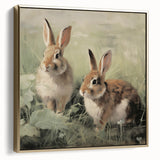 Vintage Animal Art: Rabbits in Grass – Retro Wildlife Illustration