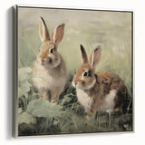 Vintage Animal Art: Rabbits in Grass – Retro Wildlife Illustration