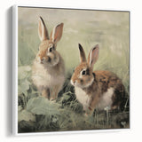 Vintage Animal Art: Rabbits in Grass – Retro Wildlife Illustration