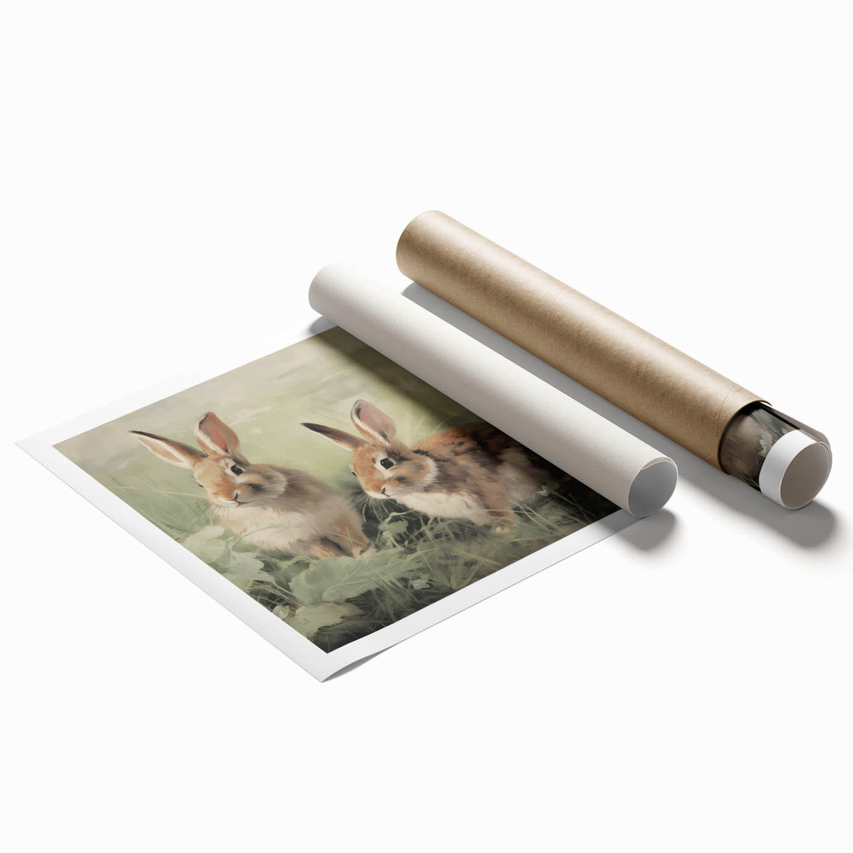 Vintage Animal Art: Rabbits in Grass – Retro Wildlife Illustration