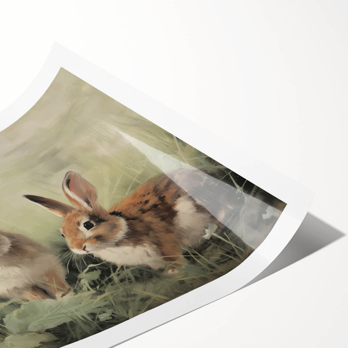 Vintage Animal Art: Rabbits in Grass – Retro Wildlife Illustration
