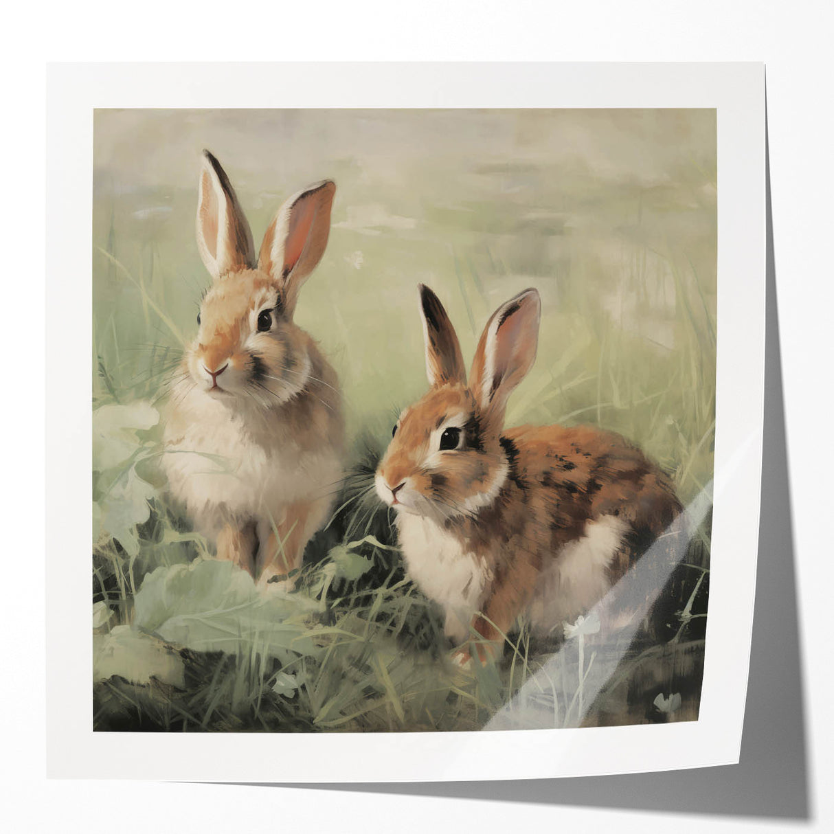 Vintage Animal Art: Rabbits in Grass – Retro Wildlife Illustration