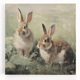 Vintage Animal Art: Rabbits in Grass – Retro Wildlife Illustration
