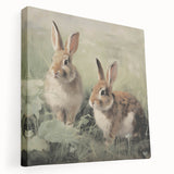 Vintage Animal Art: Rabbits in Grass – Retro Wildlife Illustration