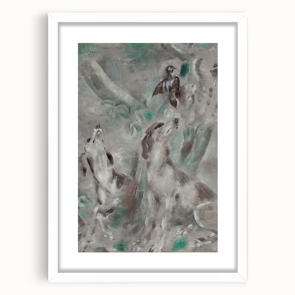 Vintage Animal Art – Whimsical Dogs and Bird in Retro Print