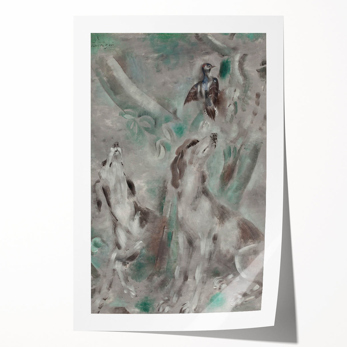 Vintage Animal Art – Whimsical Dogs and Bird in Retro Print