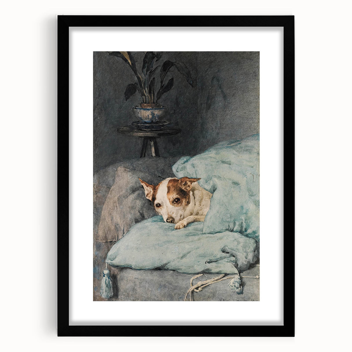 Vintage Animal Art – Cozy Dog in Classic Pet Portrait Print