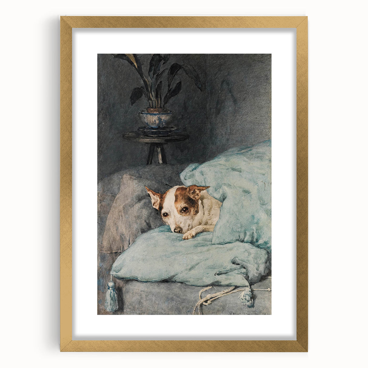 Vintage Animal Art – Cozy Dog in Classic Pet Portrait Print
