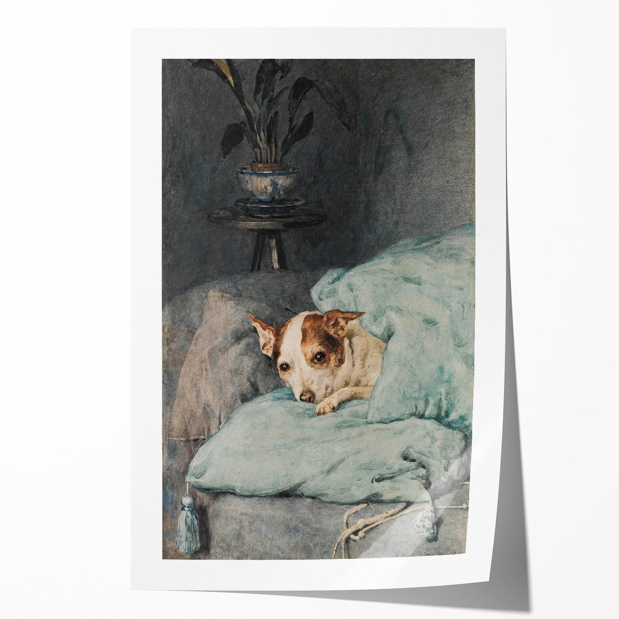 Vintage Animal Art – Cozy Dog in Classic Pet Portrait Print