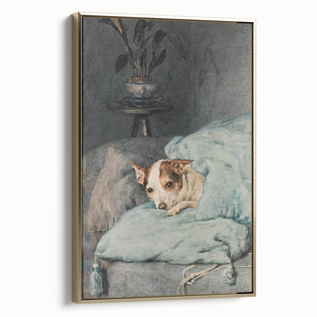 Vintage Animal Art – Cozy Dog in Classic Pet Portrait Print