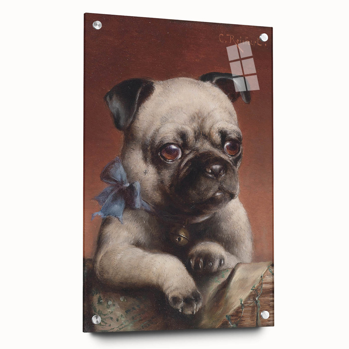 Vintage Animal Art – Adorable Pug with Bow in Classic Portrait