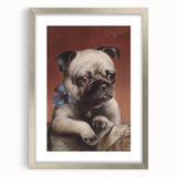 Vintage Animal Art – Adorable Pug with Bow in Classic Portrait