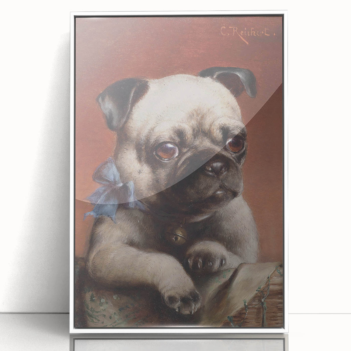 Vintage Animal Art – Adorable Pug with Bow in Classic Portrait