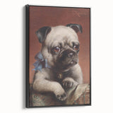 Vintage Animal Art – Adorable Pug with Bow in Classic Portrait