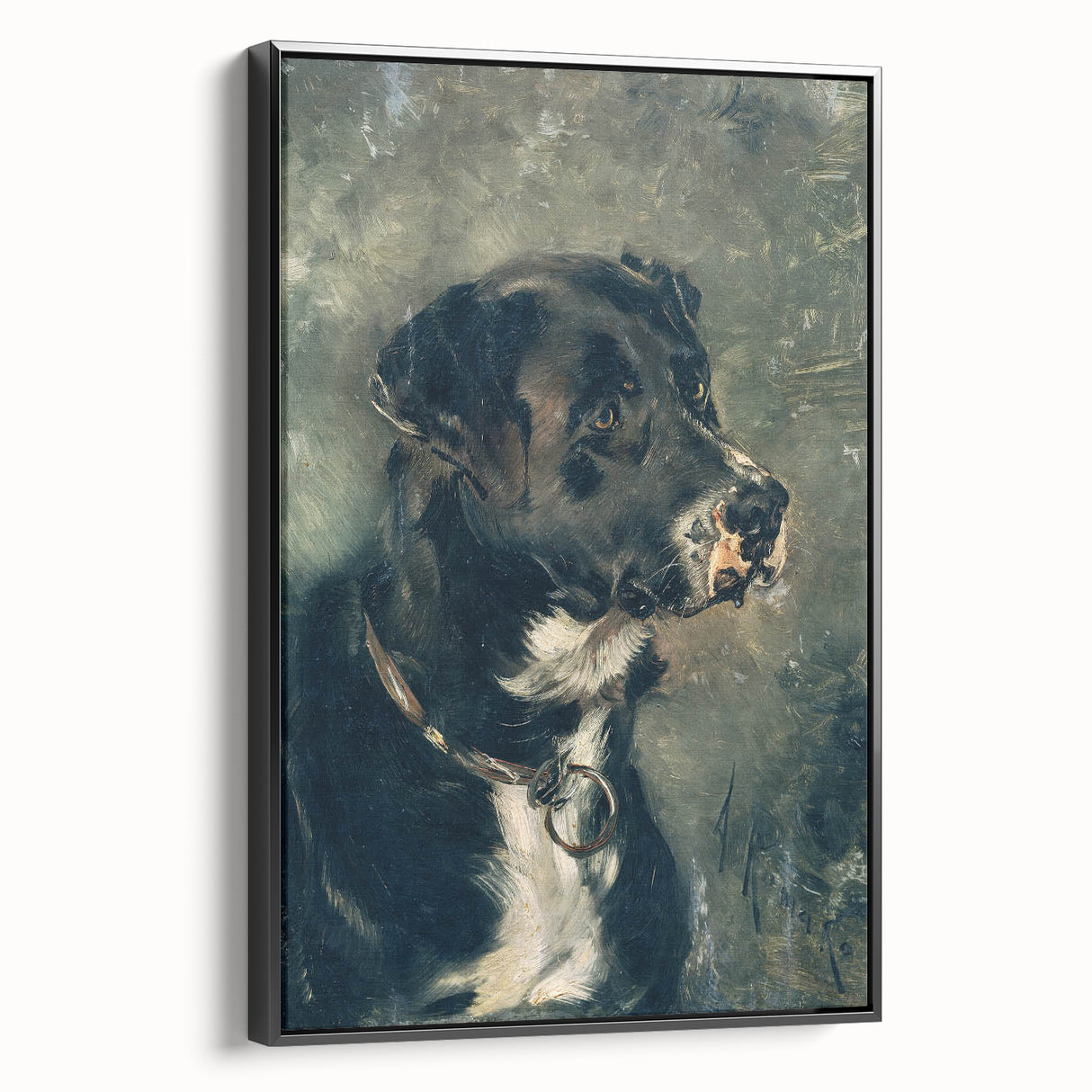 Vintage Animal Art – Majestic Black Dog in Classic Portrait