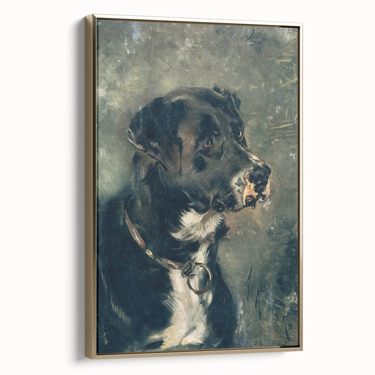 Vintage Animal Art – Majestic Black Dog in Classic Portrait