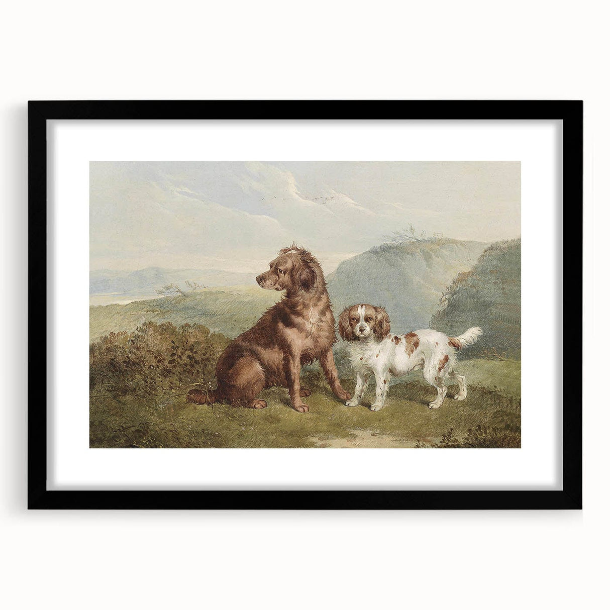 Vintage Animal Art: Two Dogs in Nature – Retro Wildlife Illustration