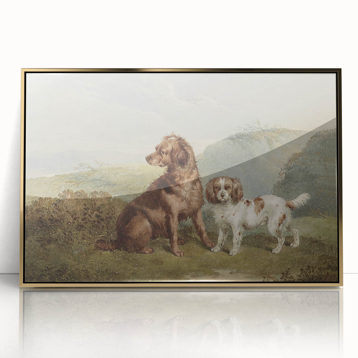 Vintage Animal Art: Two Dogs in Nature – Retro Wildlife Illustration