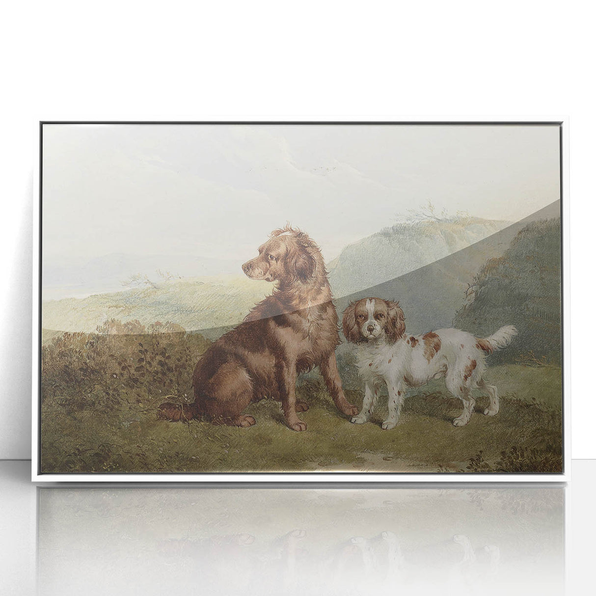 Vintage Animal Art: Two Dogs in Nature – Retro Wildlife Illustration