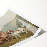 Vintage Animal Art: Two Dogs in Nature – Retro Wildlife Illustration