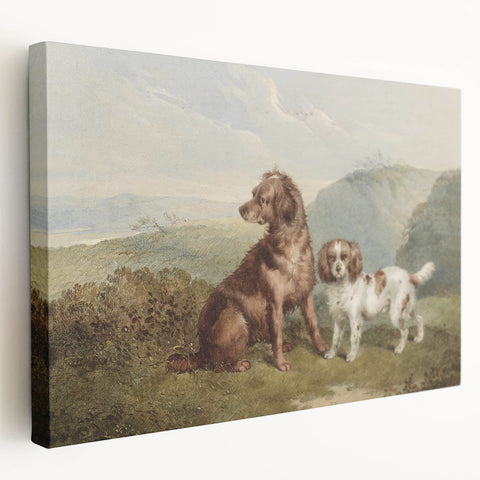Vintage Animal Art: Two Dogs in Nature – Retro Wildlife Illustration