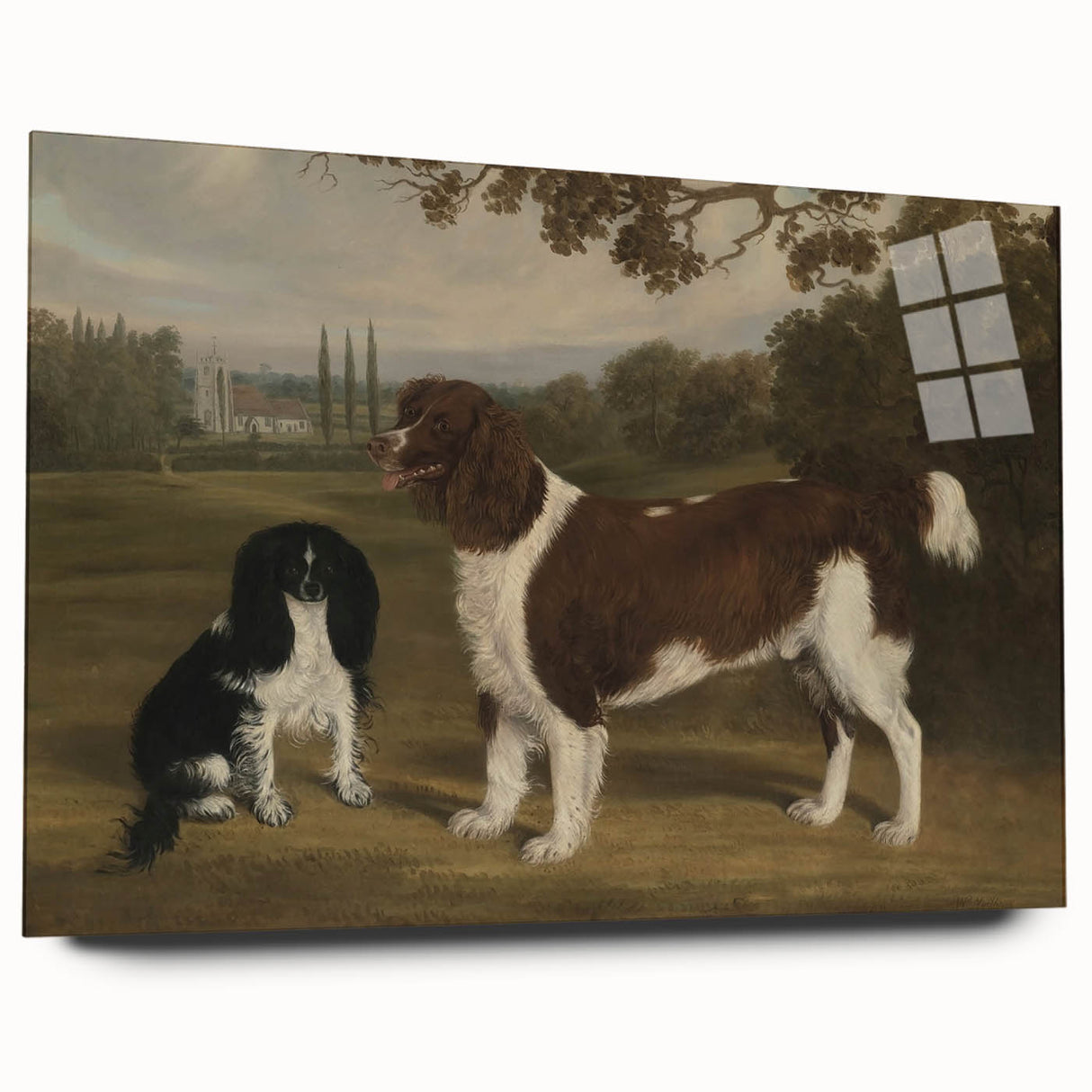 Vintage Animal Art: Two Dogs in Landscape – Retro Wildlife Illustration