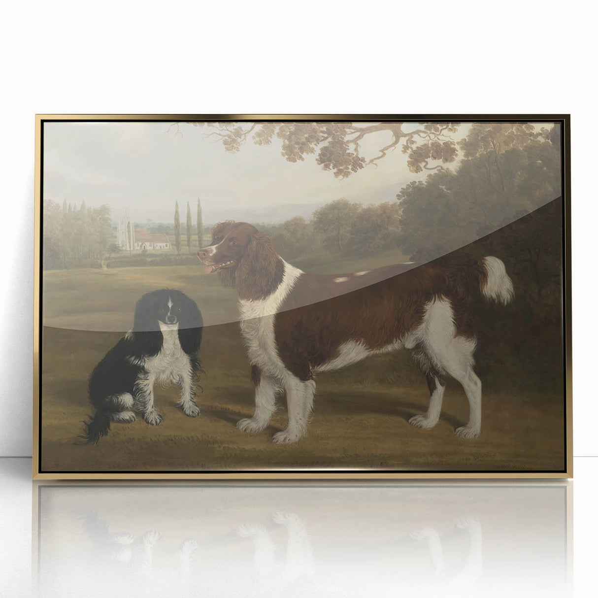 Vintage Animal Art: Two Dogs in Landscape – Retro Wildlife Illustration