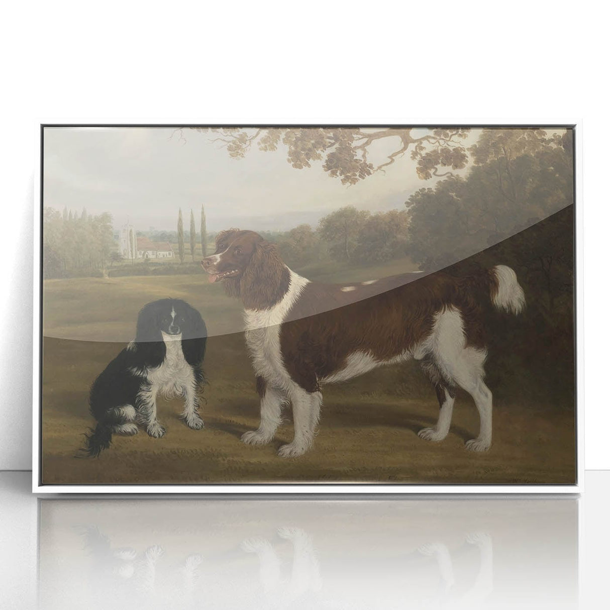 Vintage Animal Art: Two Dogs in Landscape – Retro Wildlife Illustration