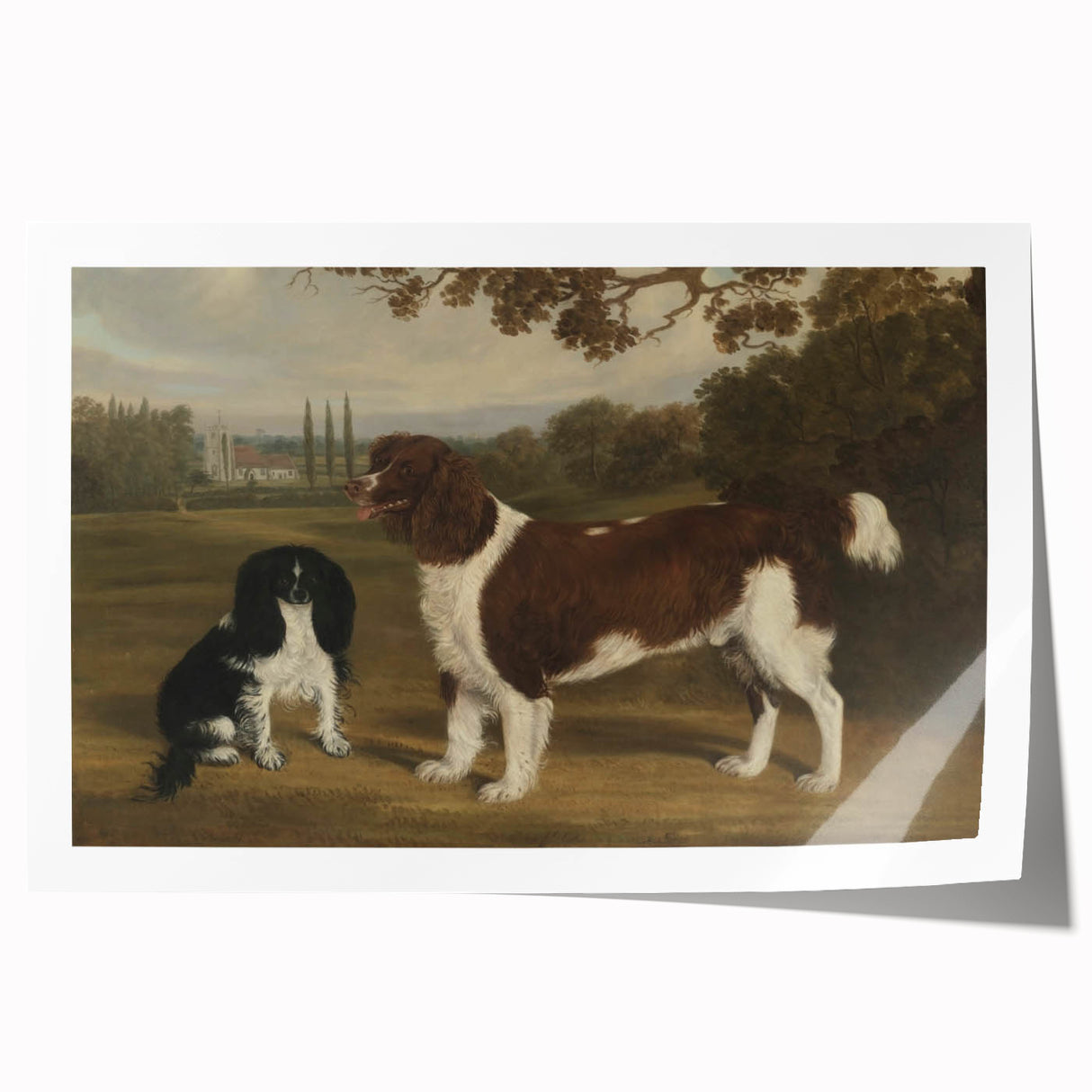 Vintage Animal Art: Two Dogs in Landscape – Retro Wildlife Illustration