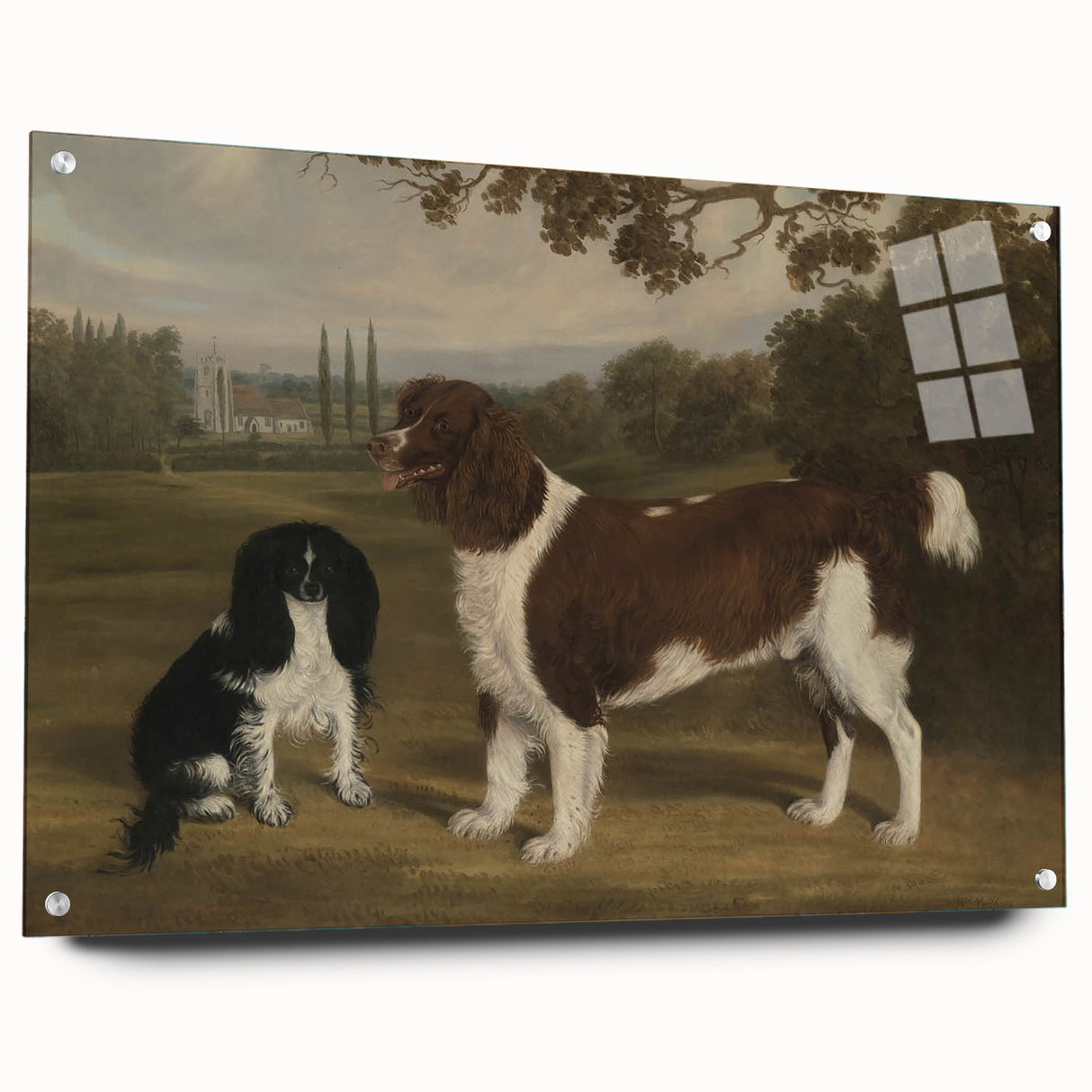 Vintage Animal Art: Two Dogs in Landscape – Retro Wildlife Illustration