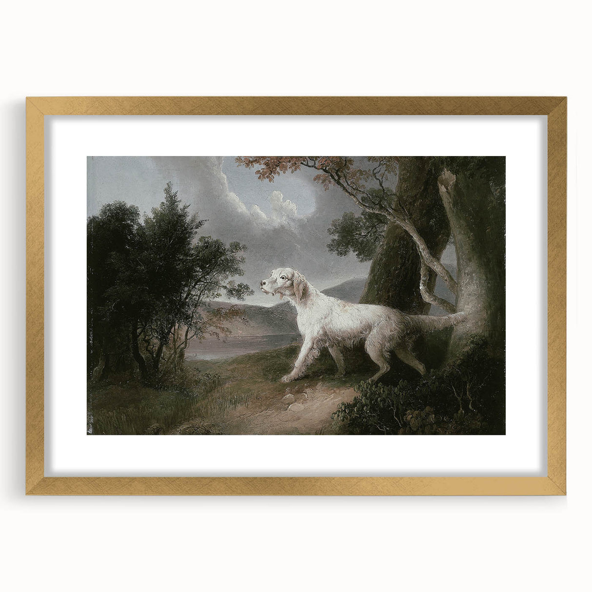 Vintage Animal Art: Dog in Scenic Landscape | Antique Wildlife Prints