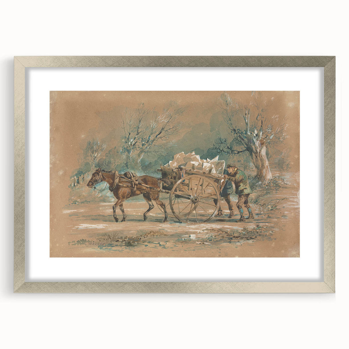 Vintage Animal Art: Horse and Cart – Retro Wildlife Illustration