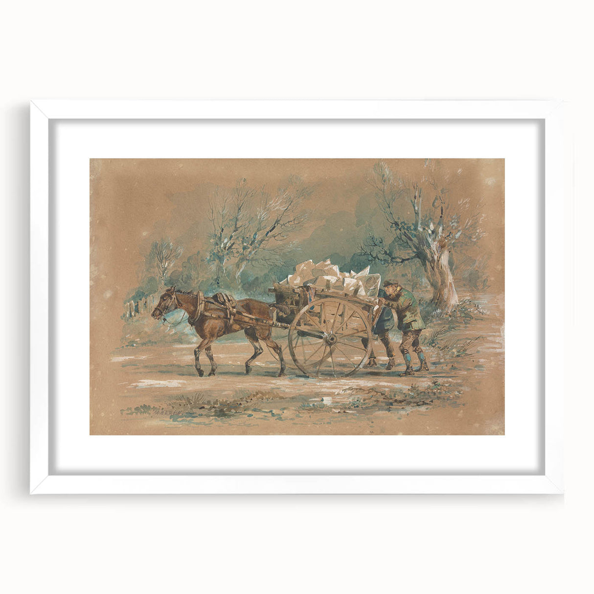 Vintage Animal Art: Horse and Cart – Retro Wildlife Illustration