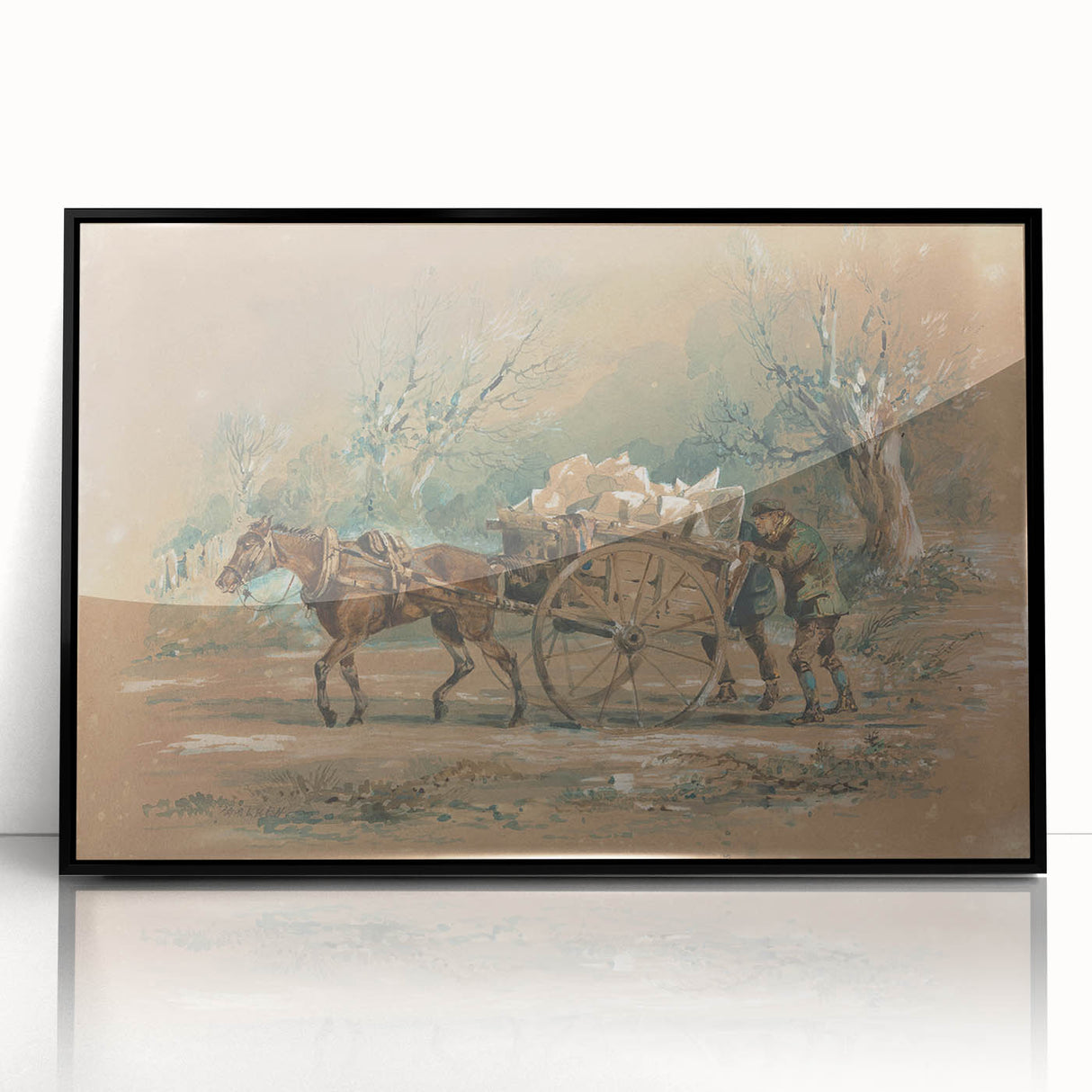 Vintage Animal Art: Horse and Cart – Retro Wildlife Illustration