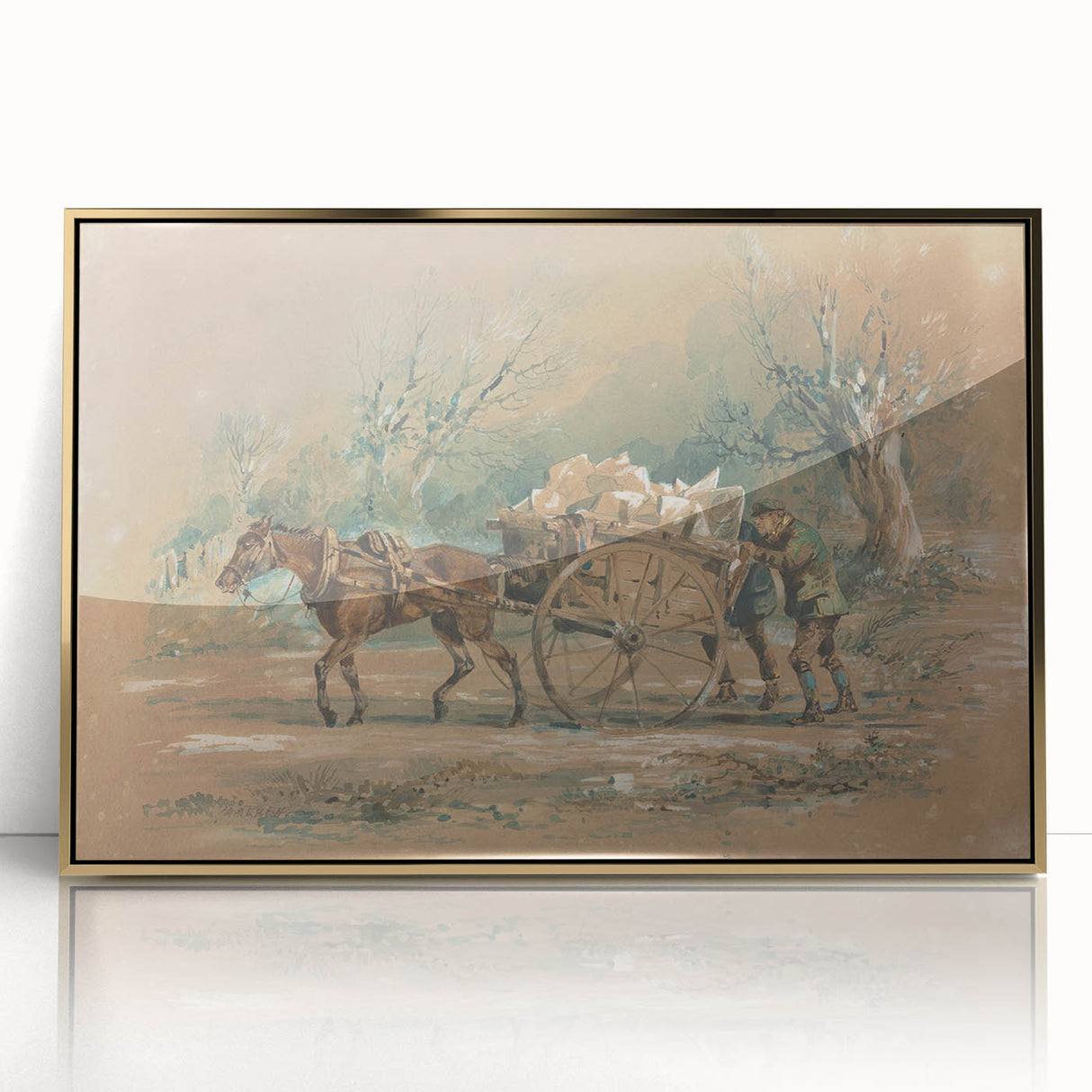 Vintage Animal Art: Horse and Cart – Retro Wildlife Illustration