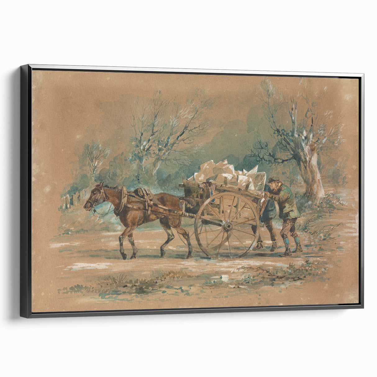 Vintage Animal Art: Horse and Cart – Retro Wildlife Illustration