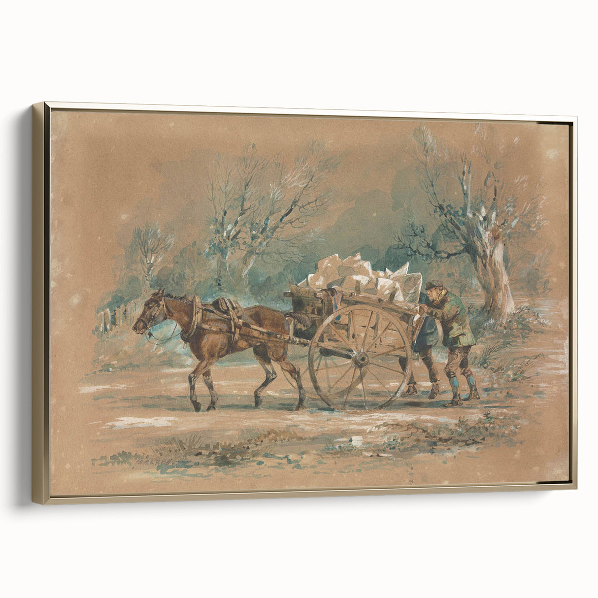 Vintage Animal Art: Horse and Cart – Retro Wildlife Illustration