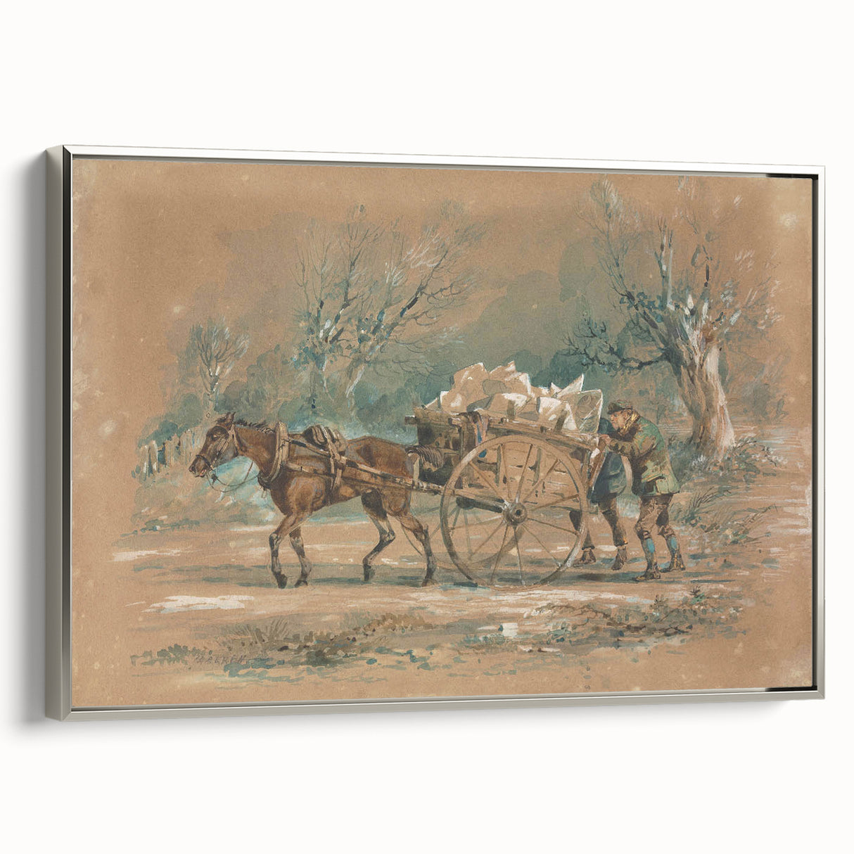 Vintage Animal Art: Horse and Cart – Retro Wildlife Illustration