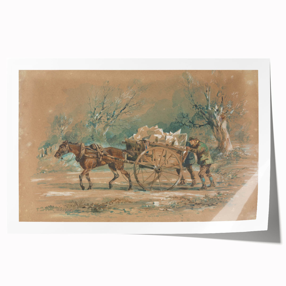 Vintage Animal Art: Horse and Cart – Retro Wildlife Illustration