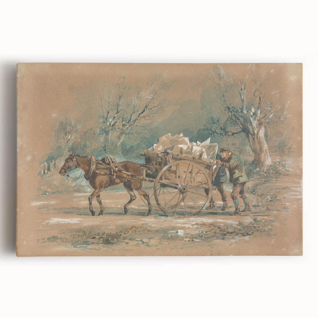 Vintage Animal Art: Horse and Cart – Retro Wildlife Illustration