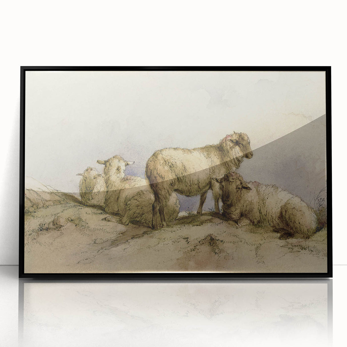 Vintage Animal Art - Sheep in Pastoral Scene Antique Print