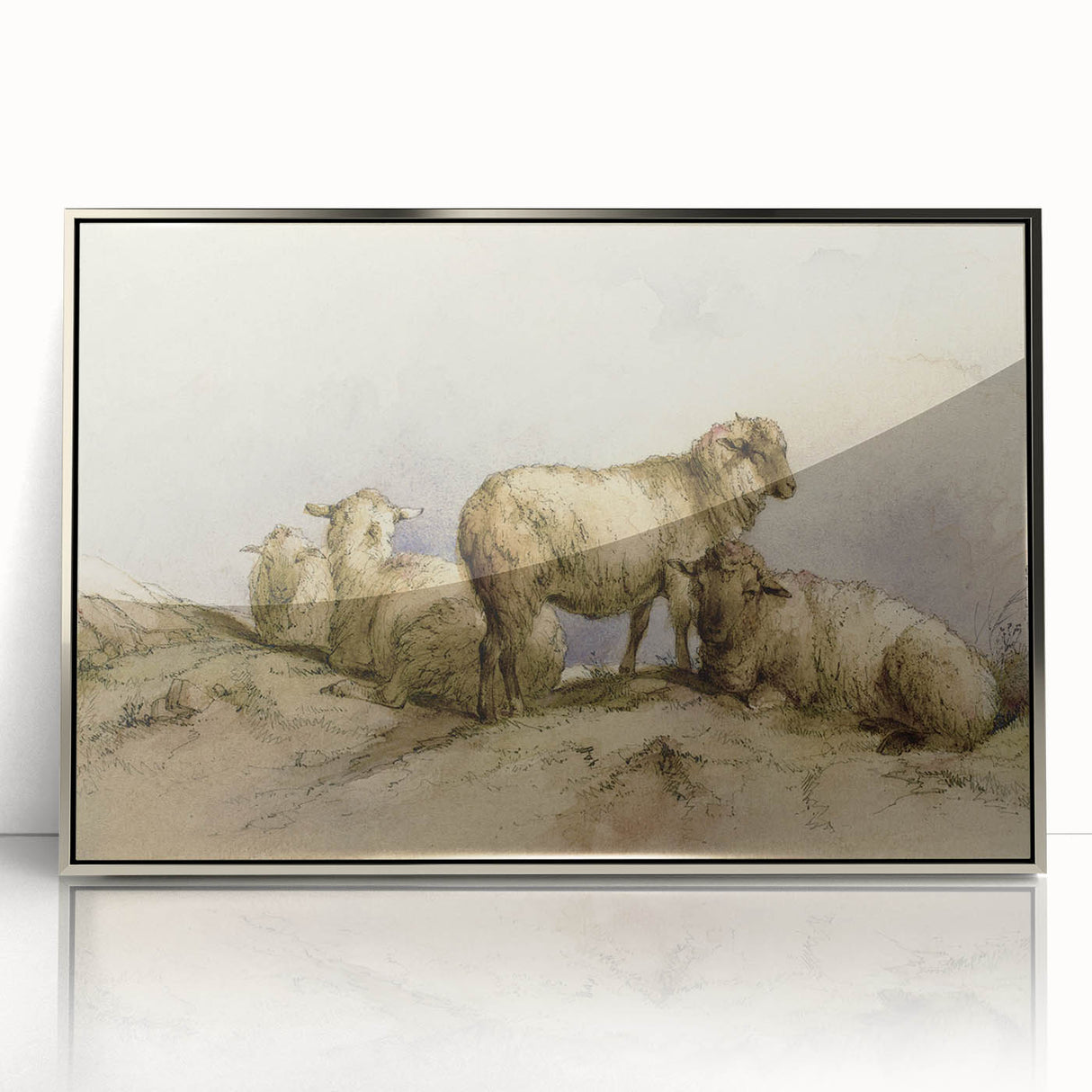 Vintage Animal Art - Sheep in Pastoral Scene Antique Print