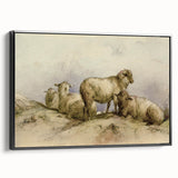 Vintage Animal Art - Sheep in Pastoral Scene Antique Print