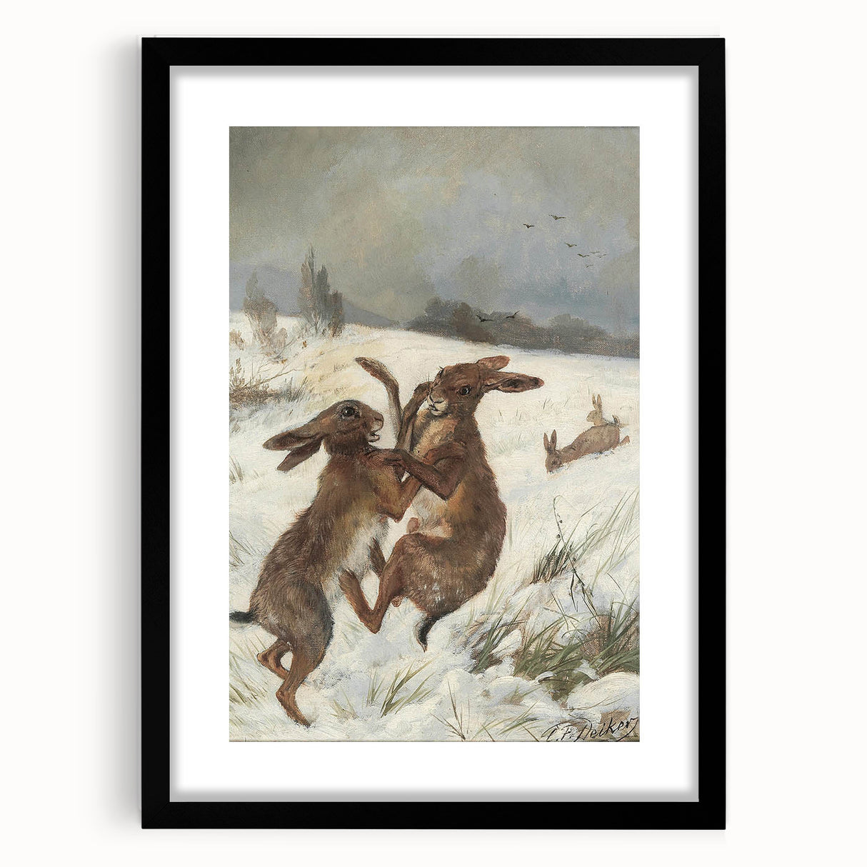 Vintage Animal Art - Snowy Hares Antique Wildlife Print