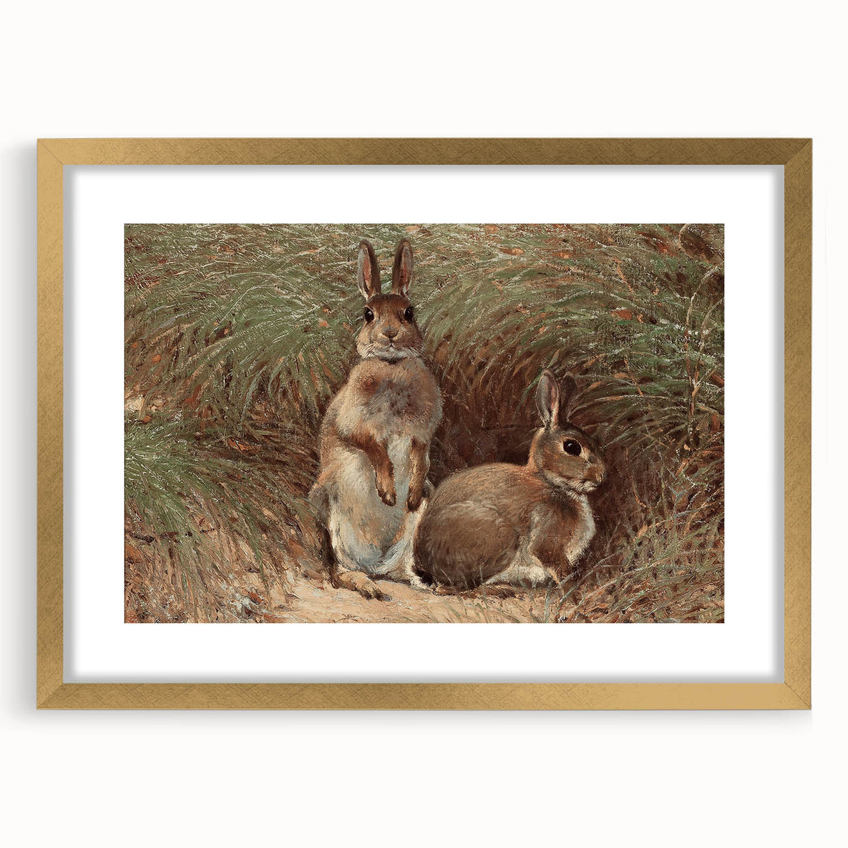 Vintage Animal Art - Rabbits in Grass Antique Wildlife Print