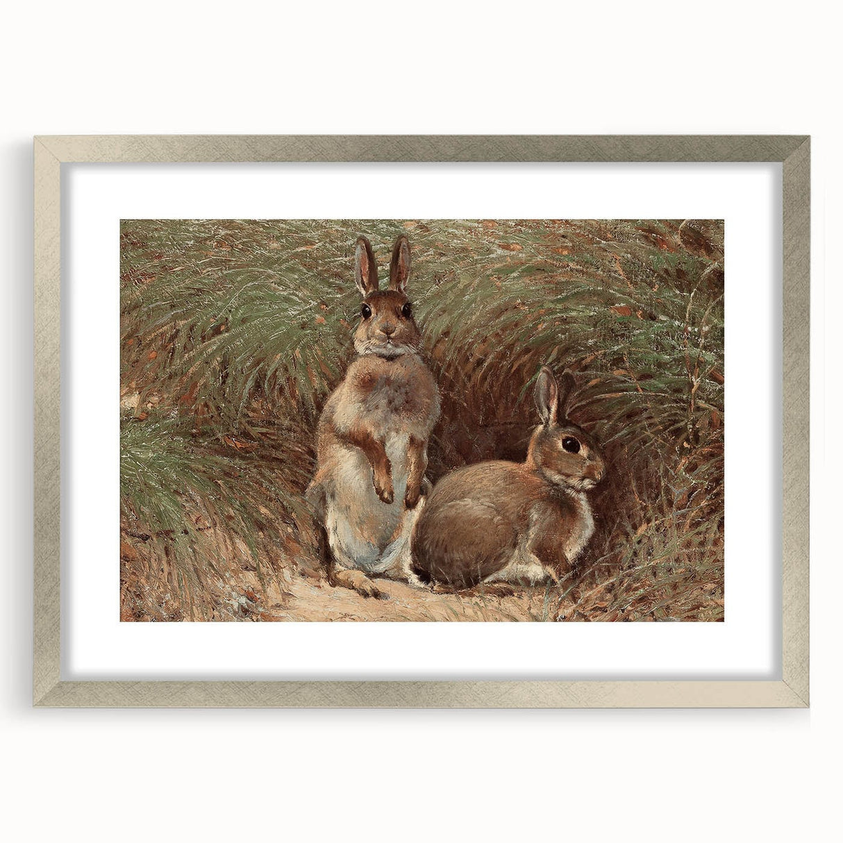 Vintage Animal Art - Rabbits in Grass Antique Wildlife Print
